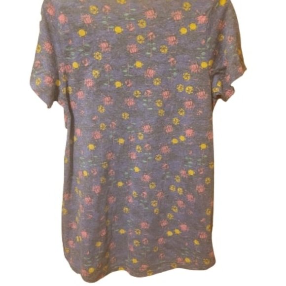 LuLaRoe Classic T Purple with Gold & Pink Flower Blossom Short Sleeve Tee Size L - Picture 2 of 5